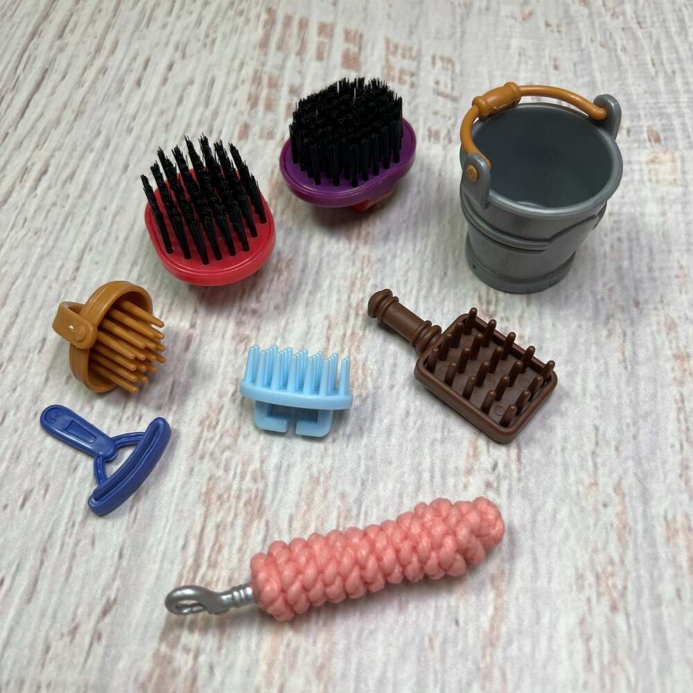 Horse Accessories Lot Grooming Brushes Bucket Rope Toy Figures